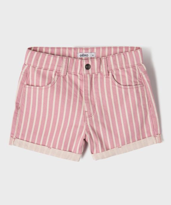 Short en toile de coton rayée fille vue1 - GEMO 4G FILLE - GEMO