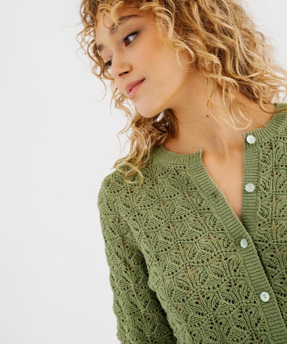 Gilet à col rond en maille ajourée femme vue2 - GEMO(FEMME PAP) - GEMO