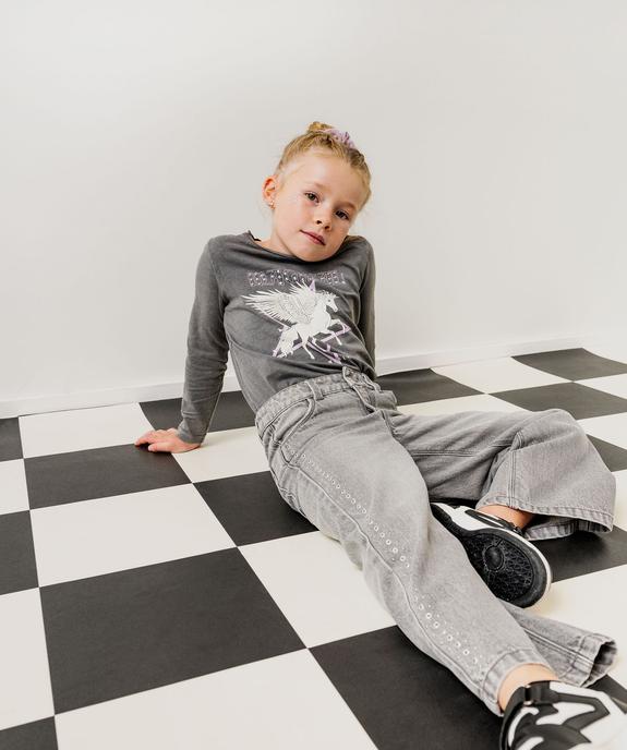 Tee-shirt manches longues imprimé à strass fille vue1 - GEMO (ENFANT) - GEMO