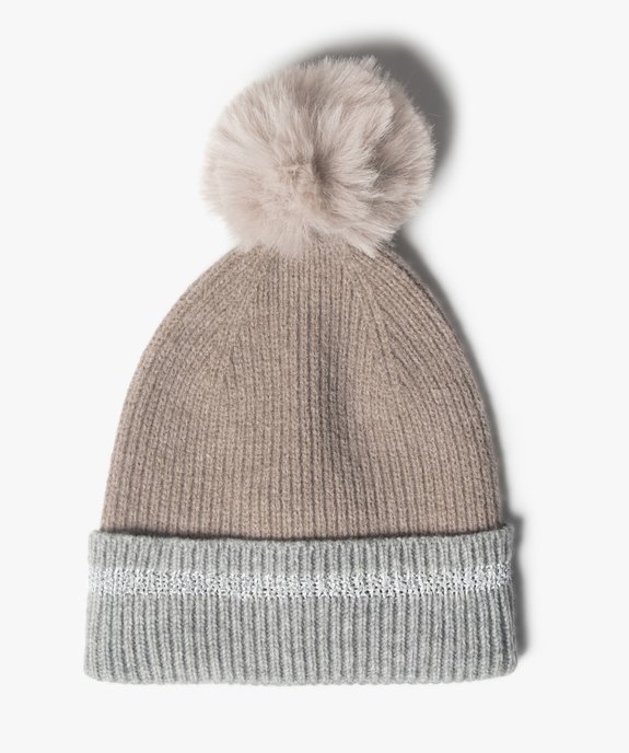 Bonnet femme bicolore avec pompon vue1 - GEMO (ACCESS) - GEMO