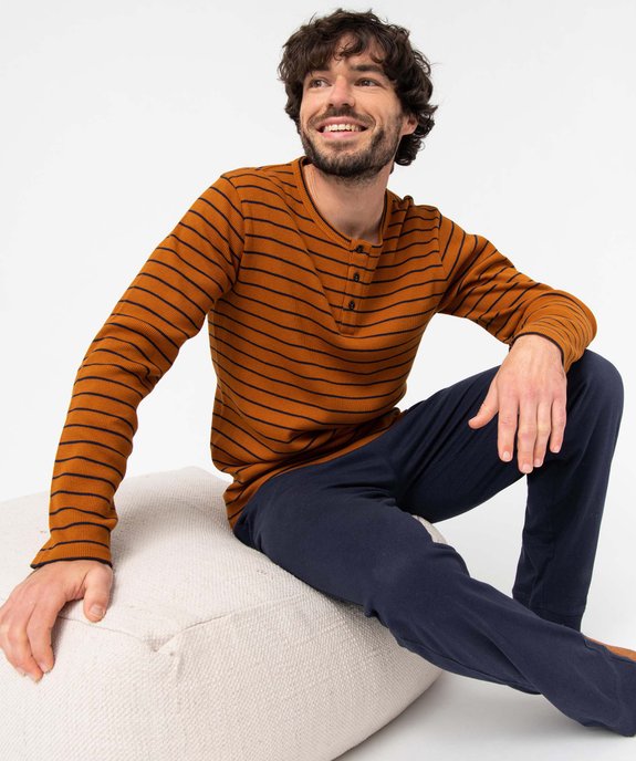Pyjama homme avec haut tunisien rayé en nid d'abeille vue1 - GEMO(HOMWR HOM) - GEMO