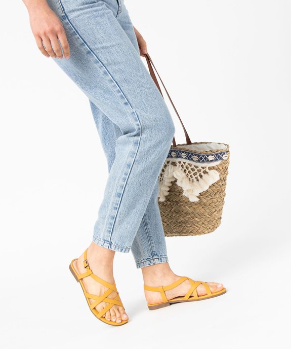 Sandales femme unies à talon plat et fines brides croisées vue7 - GEMO (CASUAL) - GEMO