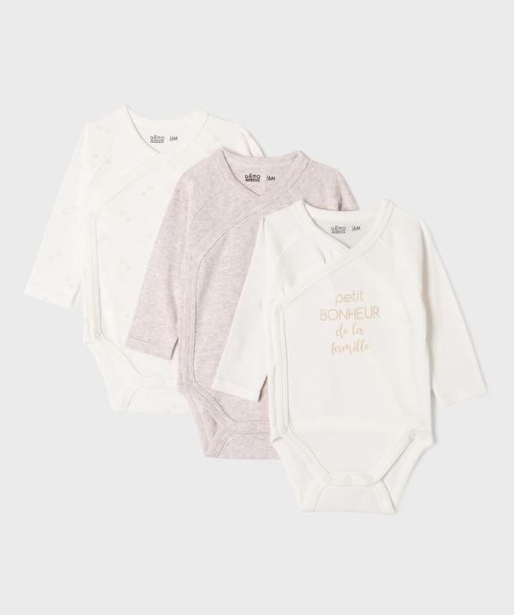 Body manches longues et fermeture devant croisée bébé (lot de 3) vue9 - GEMO 4G BEBE - GEMO