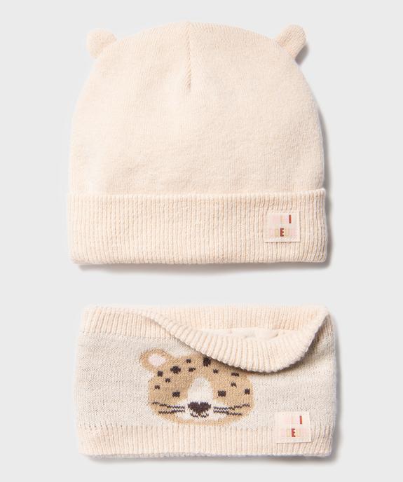 Ensemble 2 pièces bonnet et tour de cou bébé fille vue1 - GEMO(BEBE DEBT) - GEMO