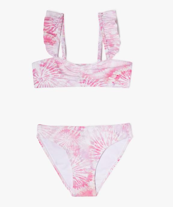 Maillot de bain 2 pièces tie-and-dye à bretelles volantées fille vue1 - GEMO 4G FILLE - GEMO