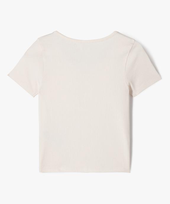 Tee-shirt manches courtes à côtes et faux boutons fille vue3 - GEMO 4G FILLE - GEMO