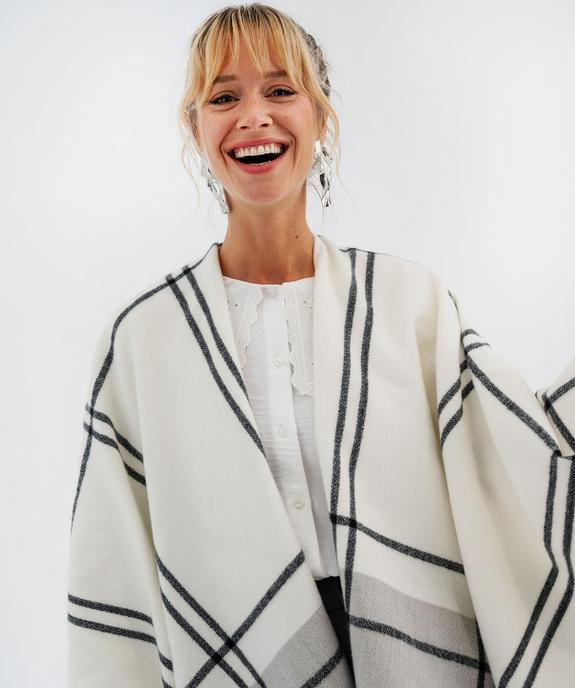 Echarpe poncho à carreaux et finitions franges femme vue2 - GEMO 4G FEMME - GEMO