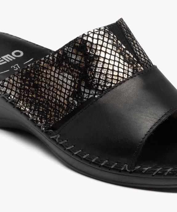 Mules femme confort compensées à brides en cuir vue6 - GEMO (CONFORT) - GEMO