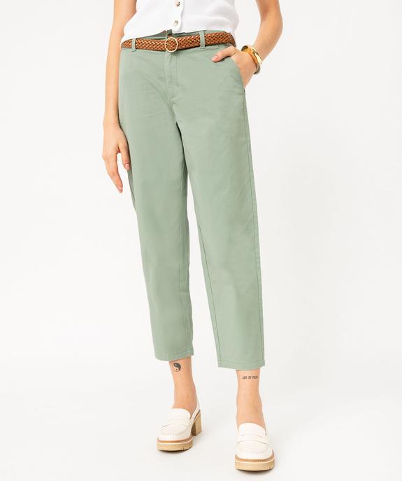 Pantalon en twill de coton avec ceinture tressée femme vue1 - GEMO(FEMME PAP) - GEMO