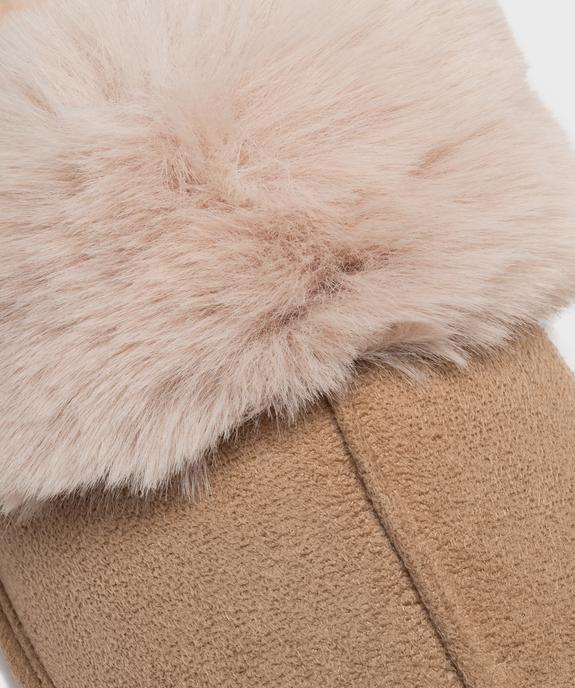 Chaussons mules en suédine avec fourrure imitation femme vue6 - GEMO 4G FEMME - GEMO