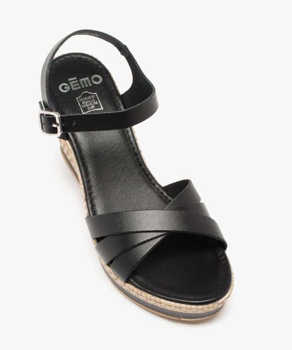 Sandales femme à talon compensé et brides unies en cuir vue5 - GEMO(URBAIN) - GEMO