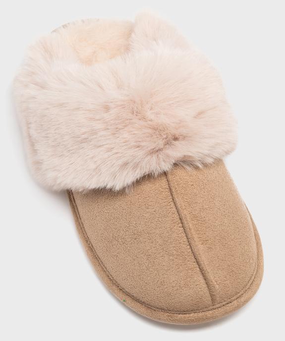 Chaussons mules en suédine avec fourrure imitation femme vue5 - GEMO 4G FEMME - GEMO