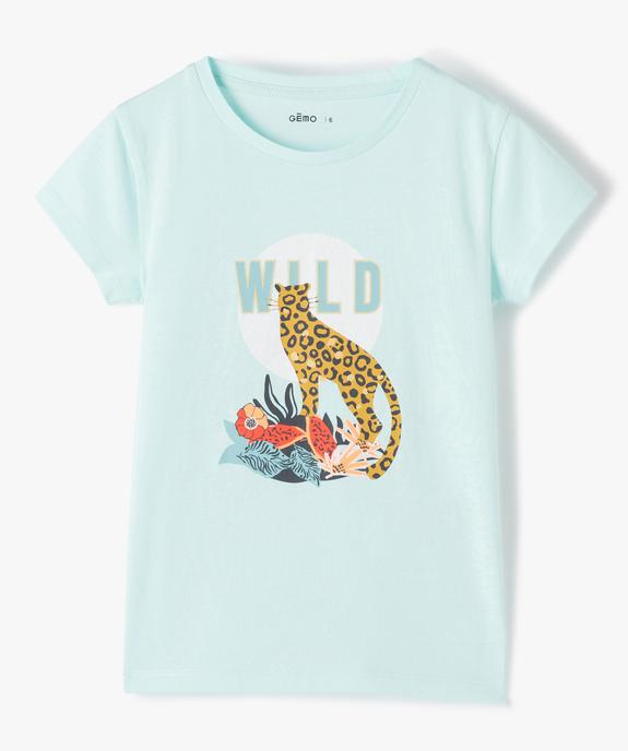 Tee-shirt fille à manches courtes imprimé panthère et paillettes vue1 - GEMO (ENFANT) - GEMO