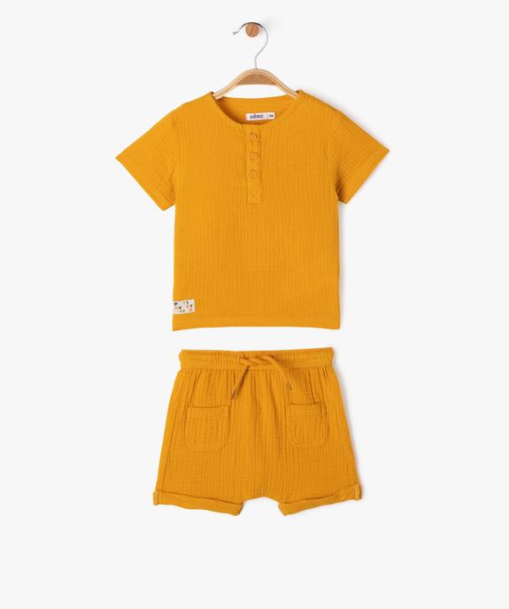Ensemble 2 pièces en gaze de coton bébé garçon short + tee-shirt vue1 - GEMO(BEBE DEBT) - GEMO