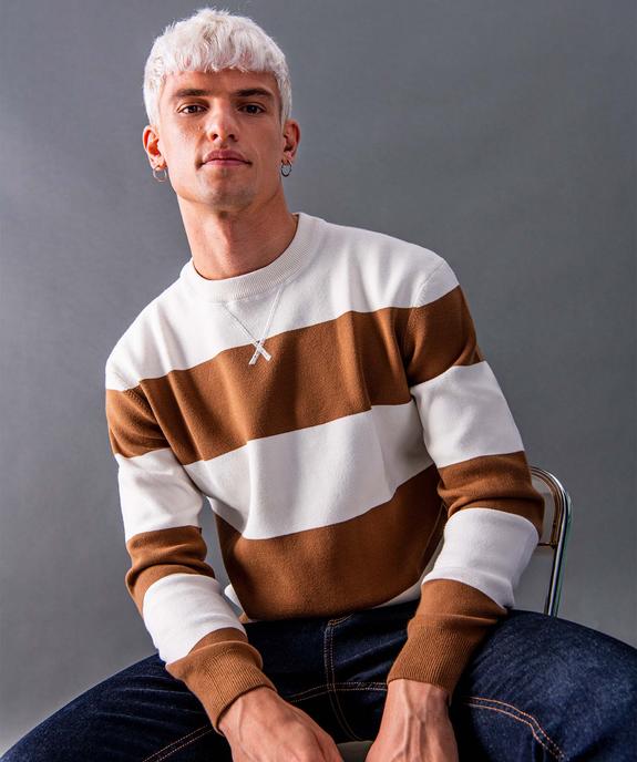Pull homme à larges bandes en maille confortable vue1 - GEMO (HOMME) - GEMO