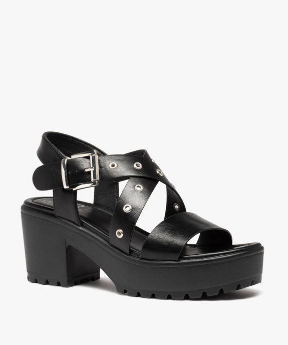 Sandales femme à talon et brides unies avec œillets métal vue2 - GEMO(URBAIN) - GEMO
