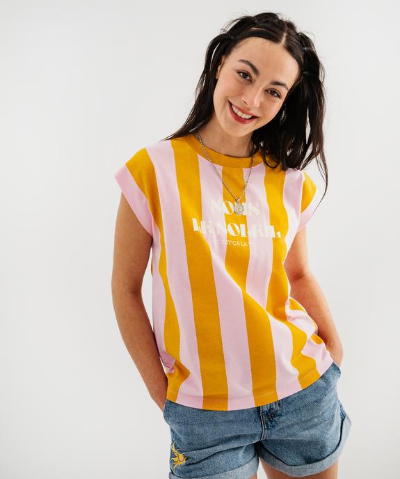 Tee-shirt sans manches en jersey de coton imprimé femme vue1 - GEMO(FEMME PAP) - GEMO