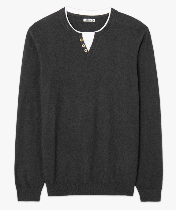 Pull homme col fantaisie effet 2 en 1 vue4 - GEMO (HOMME) - GEMO