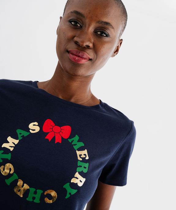 Tee-shirt manches courtes avec inscription spéciale Noël femme vue2 - GEMO(FEMME PAP) - GEMO