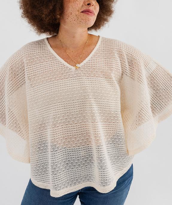 Tee-shirt cape en maille ajourée femme grande taille vue4 - GEMO (G TAILLE) - GEMO