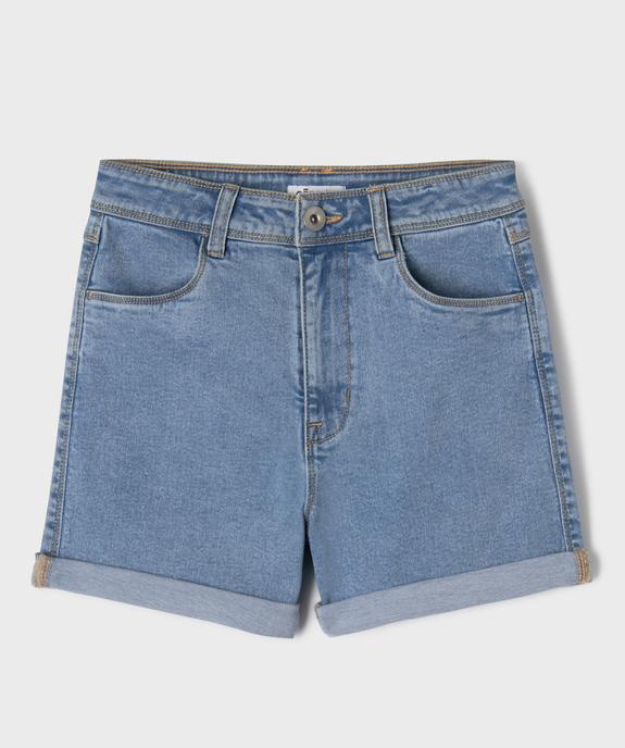 Short en toile denim avec taille haute ajustable fille vue1 - GEMO (JUNIOR) - GEMO