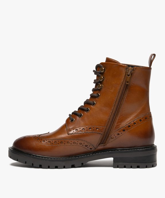 Boots femme mid-cut à bout golf fleuri dessus en cuir vue4 - GEMO (CASUAL) - GEMO