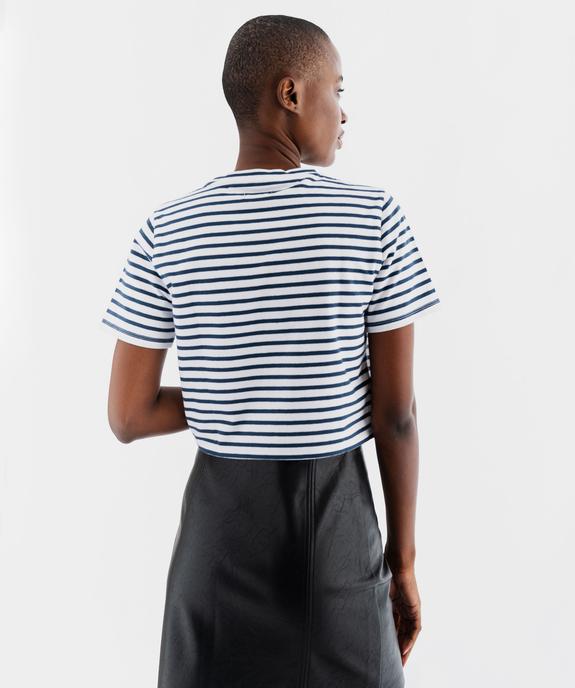 Tee-shirt manches courtes crop top rayé femme vue3 - GEMO 4G FEMME - GEMO