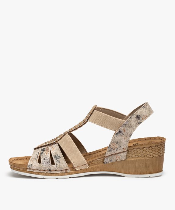 Sandales femme confort compensées à brides élastiques vue3 - GEMO (CONFORT) - GEMO