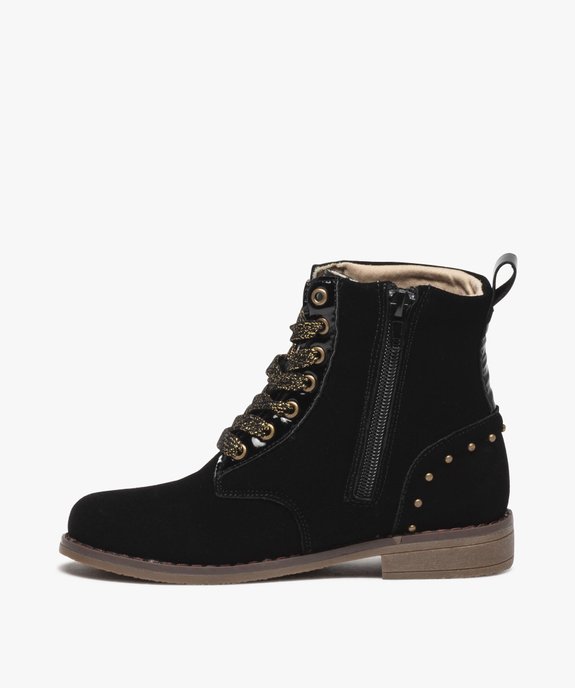 Boots fille unies en cuir suédé à lacets et à zip - Alma Planète vue3 - ALMA - GEMO