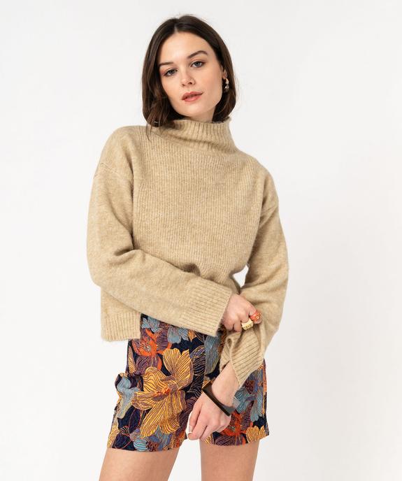Pull en maille avec col montant femme vue1 - GEMO(FEMME PAP) - GEMO