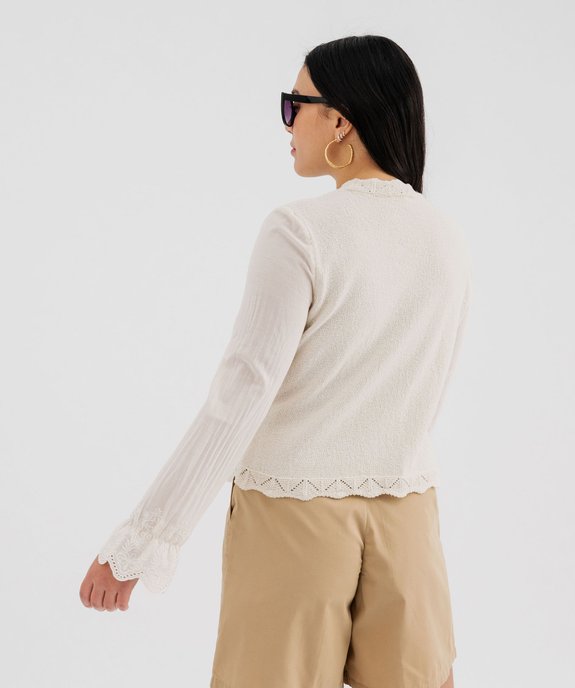 Pull ajouré avec manches chemise femme vue3 - GEMO(FEMME PAP) - GEMO