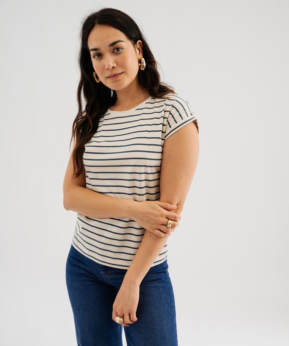 Tee-shirt rayé à manches ultra courtes femme vue3 - GEMO 4G FEMME - GEMO
