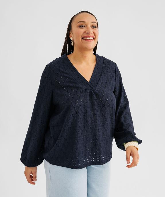 Blouse manches longues en maille ajourée femme grande taille vue1 - GEMO 4G GT - GEMO
