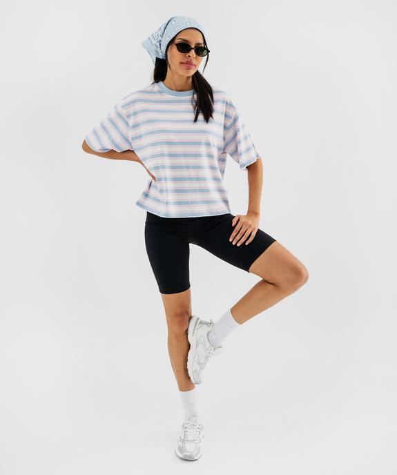 Tee-shirt manches courtes à rayures coupe oversize femme vue4 - GEMO 4G FEMME - GEMO