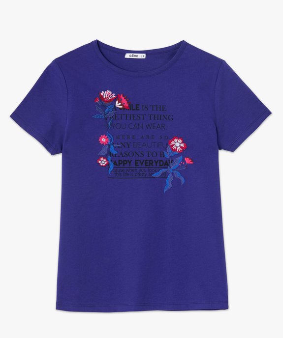 Tee-shirt femme avec motifs fleuris brodés vue4 - GEMO(FEMME PAP) - GEMO