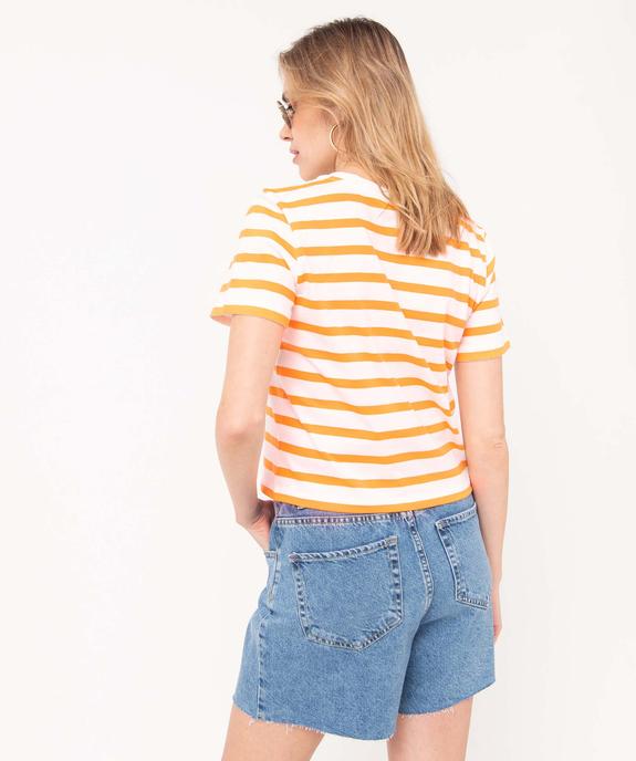 Tee-shirt femme rayé coupe ample et courte vue3 - GEMO(FEMME PAP) - GEMO