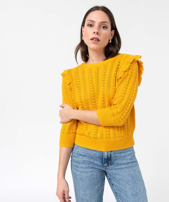 Pull femme en maille ajourée avec volants sur les épaules vue1 - GEMO(FEMME PAP) - GEMO