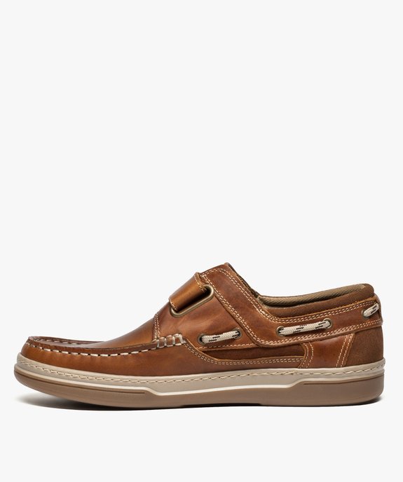 Chaussures bateau homme dessus cuir fermeture scratch vue3 - GEMO (CONFORT) - GEMO