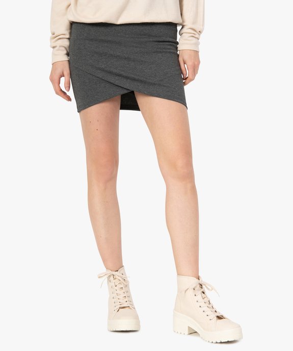 Jupe femme courte en maille extensible devant croisé vue1 - GEMO(FEMME PAP) - GEMO