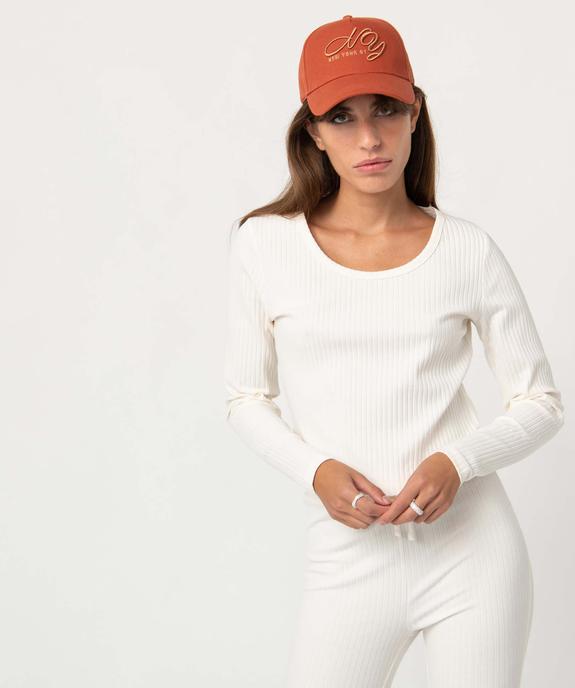 Tee-shirt femme à manches longues en maille côtelée vue1 - GEMO(FEMME PAP) - GEMO