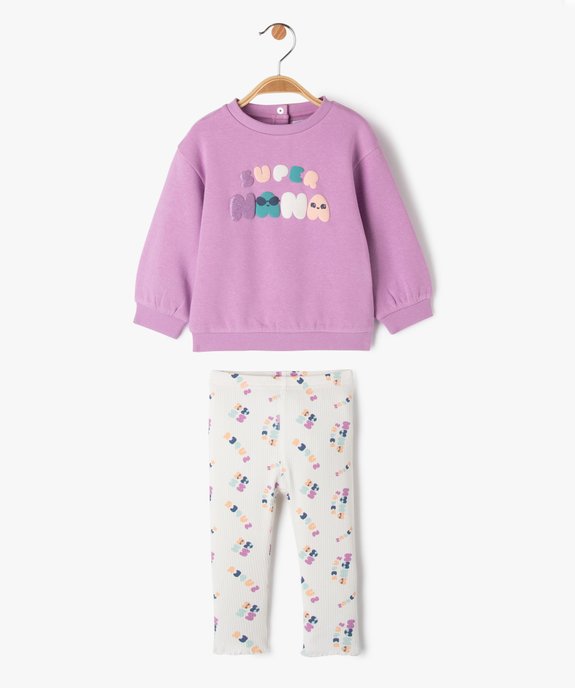 Ensemble 2 pièces bicolore bébé fille : sweat + legging côtelé vue1 - GEMO(BEBE DEBT) - GEMO