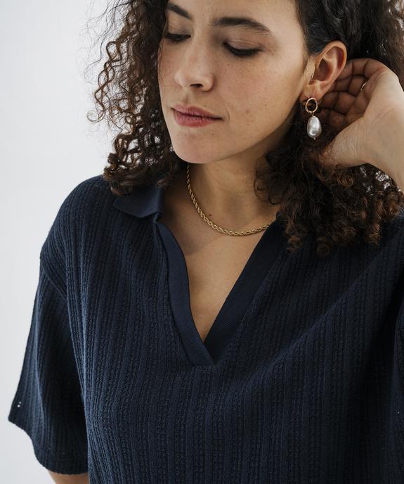 Polo en maille fantaisie ajourée femme - LuluCastagnette vue2 - LULUCASTAGNETTE - GEMO