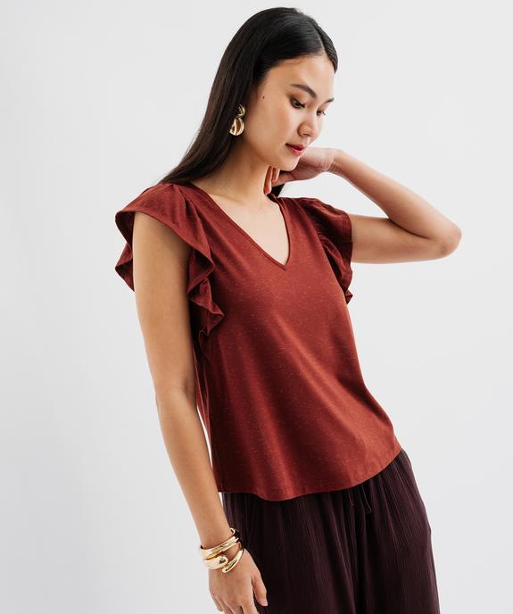 Tee-shirt manches courtes volantés à paillettes femme vue1 - GEMO(FEMME PAP) - GEMO