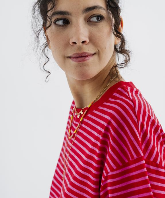 Tee-shirt manches courtes coupe large en jersey de coton rayé femme vue2 - GEMO 4G FEMME - GEMO