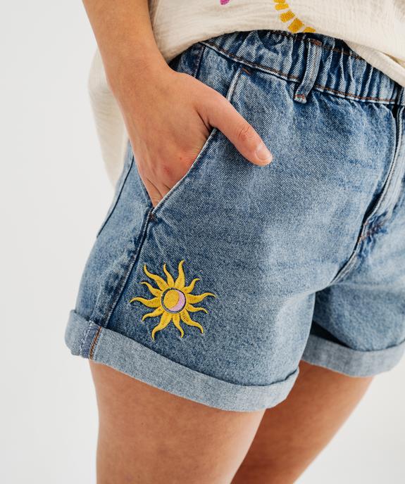 Short en jean brodé taille paper bag femme vue2 - GEMO 4G FEMME - GEMO