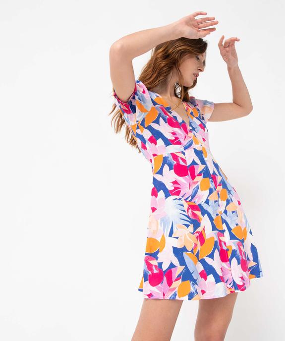 Robe femme fleurie à manches courtes et boutons fantaisie vue2 - GEMO(FEMME PAP) - GEMO