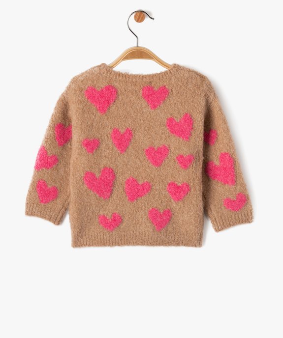 Pull en maille bouclette à motifs coeurs bébé fille vue3 - GEMO(BEBE DEBT) - GEMO
