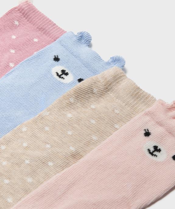 Chaussettes à pois et motif ourson bébé fille (lot de 5) vue2 - GEMO 4G BEBE - GEMO