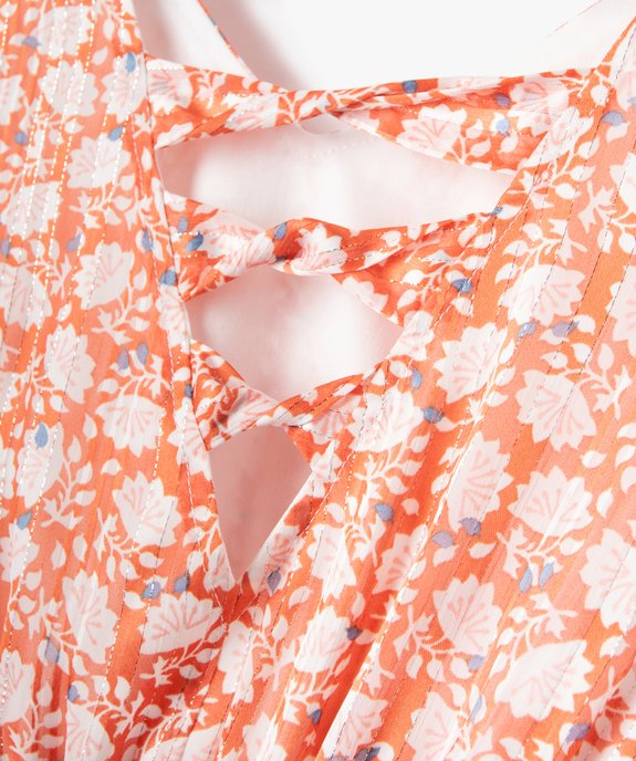 Robe fille sans manches à motifs fleuris et rayures pailletées vue2 - GEMO (ENFANT) - GEMO