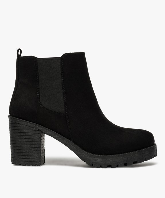 Boots femme à talon et semelle crantée en suédine unie vue1 - GEMO(URBAIN) - GEMO